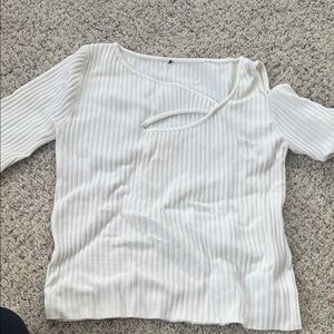 H&M Off-the-Shoulder Ribbed Cream Sweater
